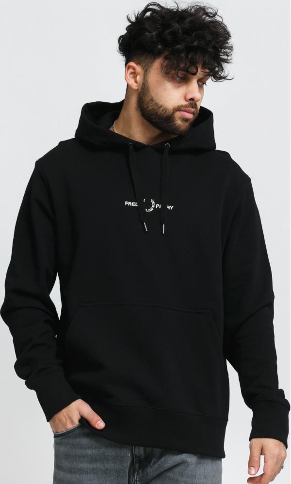 FRED PERRY Embroidered Hooded Sweatshirt černá