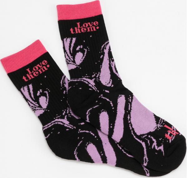LOVE THEM Socks Oil Patern černé / fialové