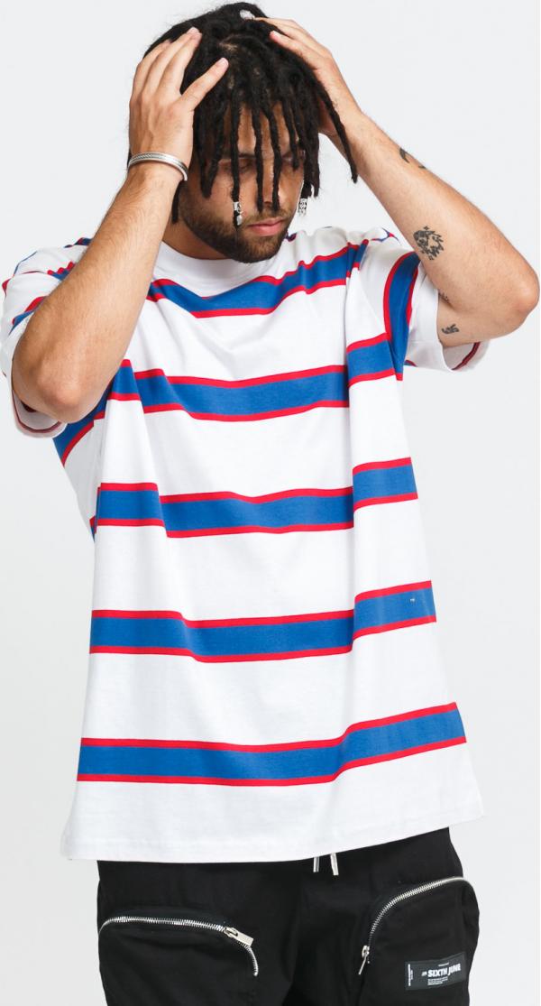 Urban Classics ight Stripe Oversize Tee bílé / modré / červené
