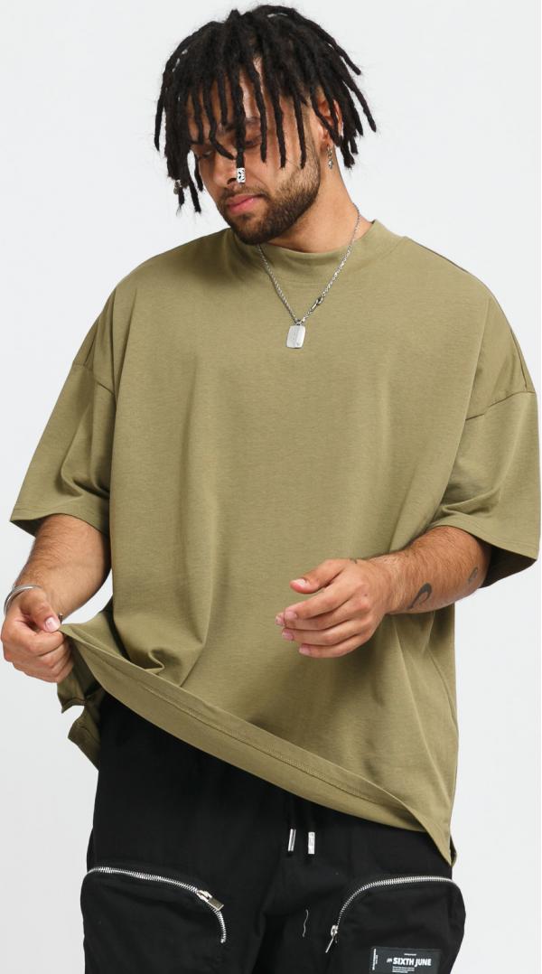 Urban Classics Oversized Mock Neck Tee olivové