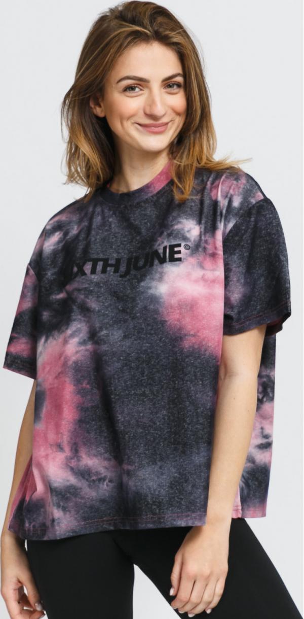 ixth June W Tie Dye Tee vínové / černé