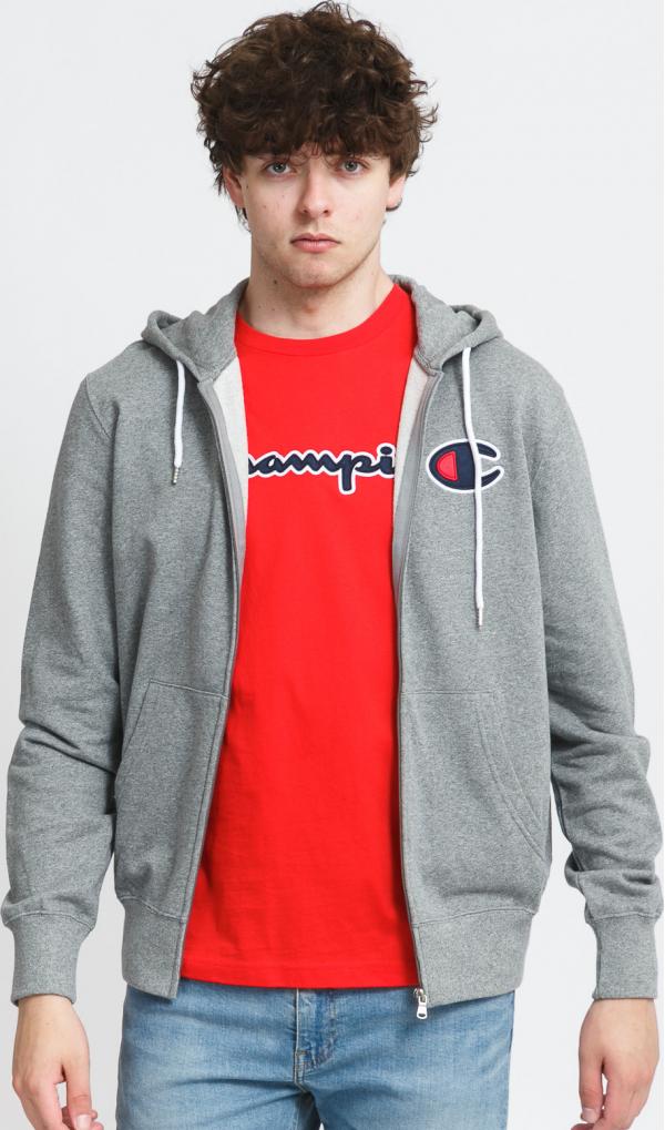 Champion Satin C ogo Hooded Full Zip Sweatshirt melange šedá