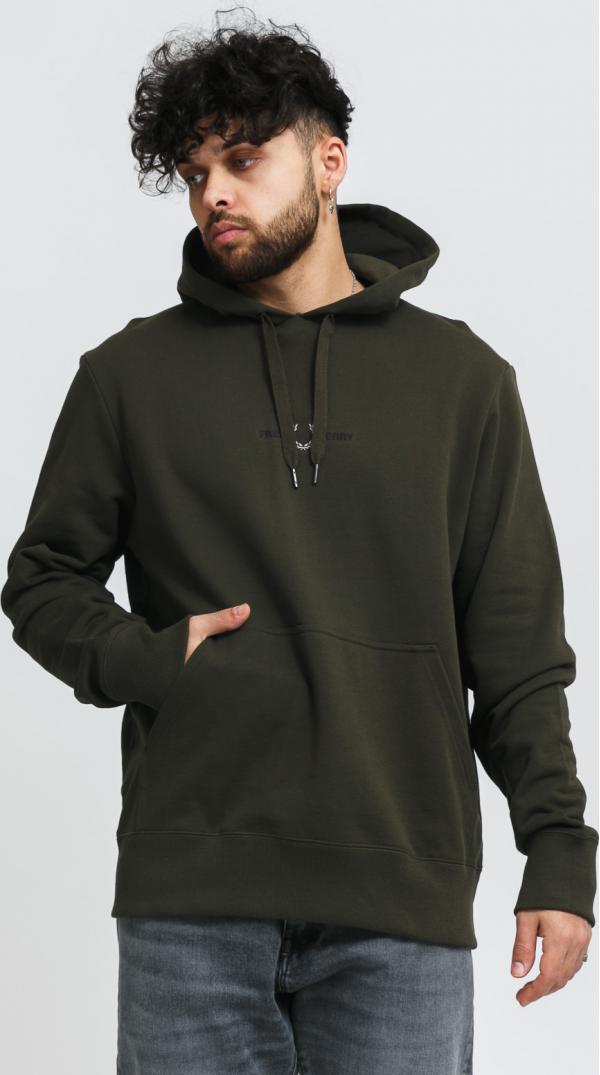 FRED PERRY Embroidered Hooded Sweatshirt tmavě olivová