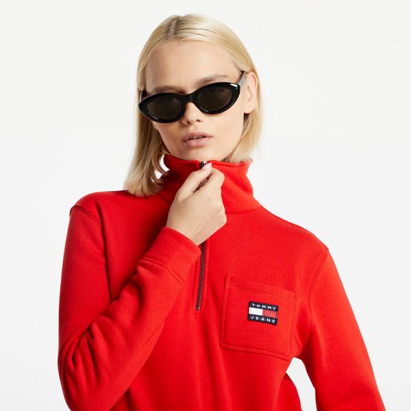 Tommy Jeans Relaxed Badge Quarter Zip Deep Crimson