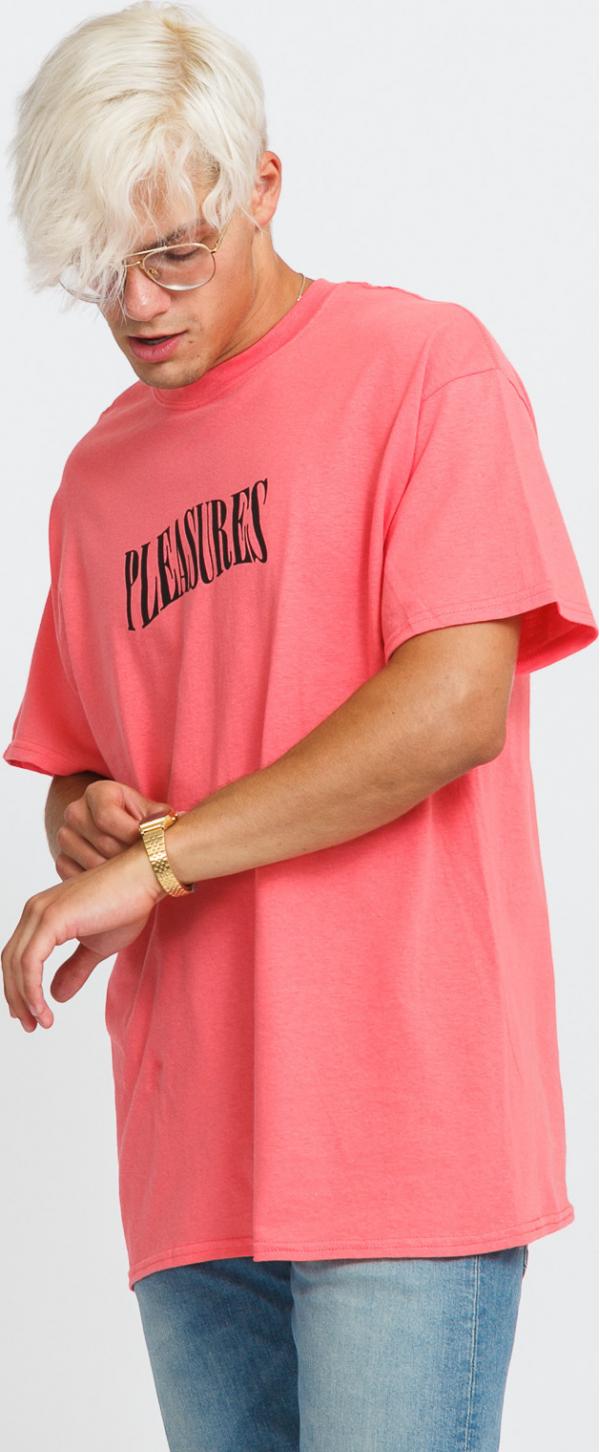 PLEASURES Party Logo Tee tmavě růžové