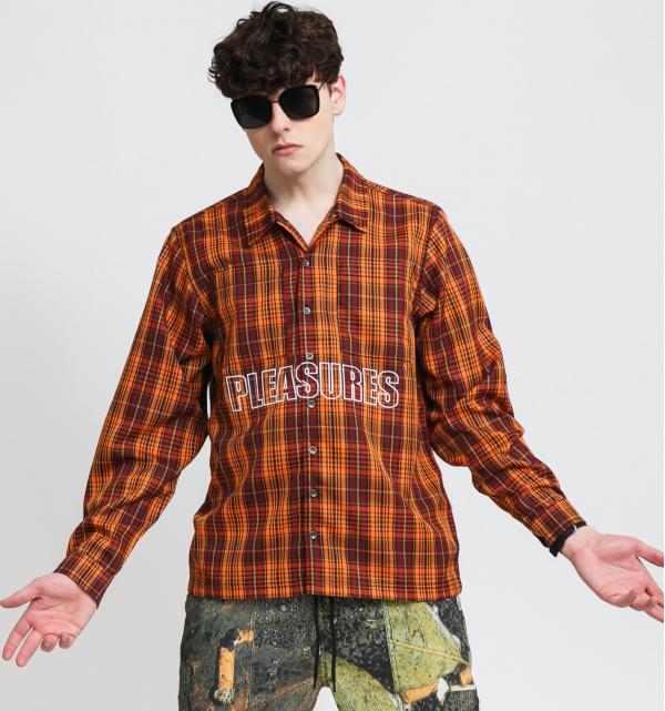 PLEASURES Shade Plaid Work Shirt oranžová / černá / vínová