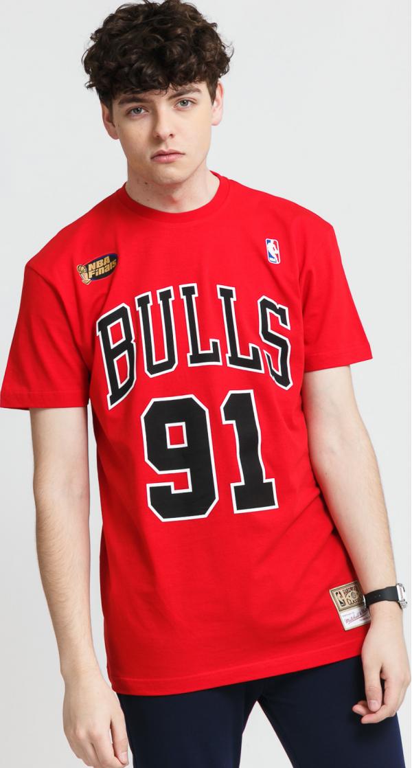Mitchell & Ness Name & Number Tee - Rodman #91 Chicago Bulls červené