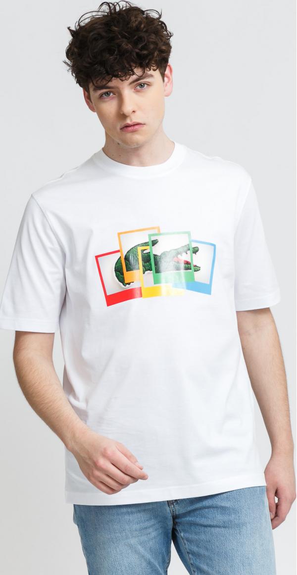 LACOSTE Lacoste LIVE x Polaroid Loose Fit Cotton T-shirt bílé