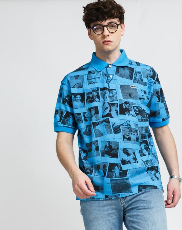 LACOSTE Lacoste LIVE x Polaroid oose Fit Print Polo hirt modré / černé