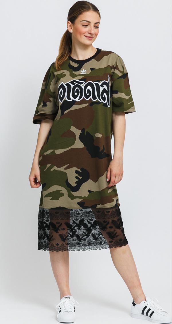 adidas Originals Tee Dress camo zelené / hnědé / černé