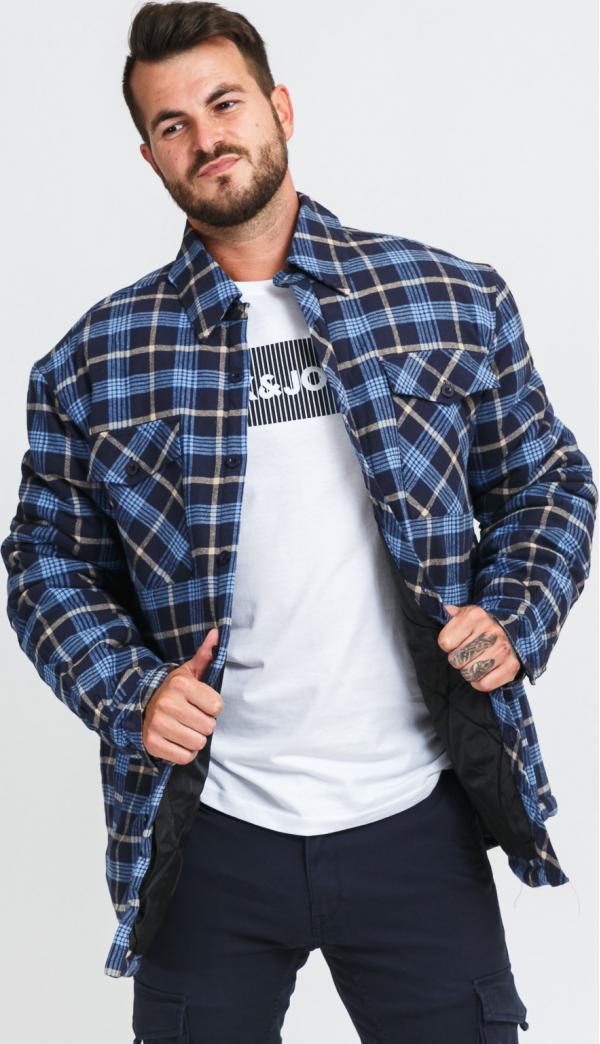 Urban Classics Plaid Quilted Shirt Jacket navy / modrá / béžová