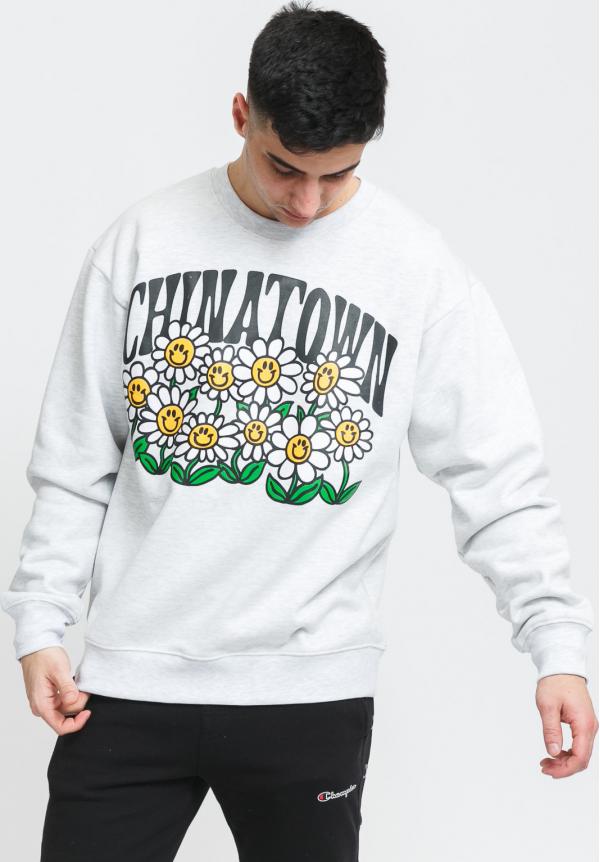 Chinatown Market Smiley Flower Power Crewneck melange šedá