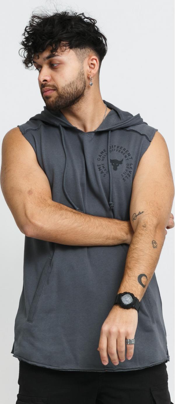 Under Armour Project Rock Terry Snake Sleeveless Hoodie tmavě šedá