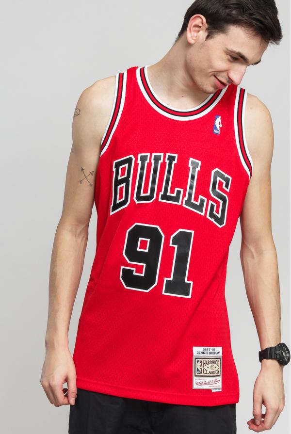 itchell & Ness NBA Swingman Jersey Chicago Bulls Dennis Rodman #91 červený
