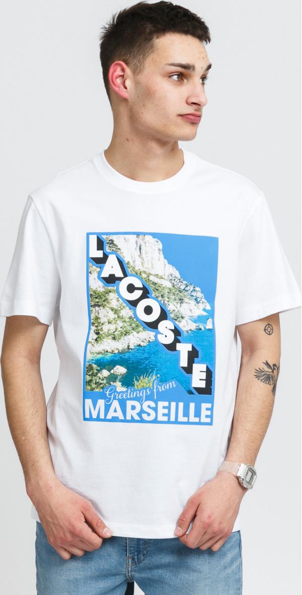 LACOSTE  Crew Neck andscape Print Tee bílé