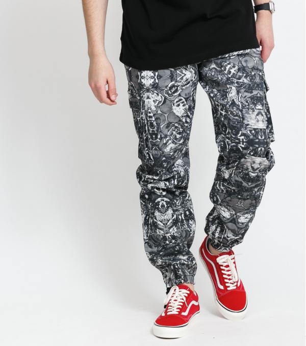 PLEASURES Buzz Cargo Pant tmavě šedé / bílé / černé
