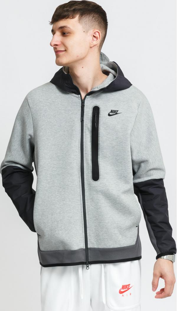 Nike M NSW Tech Fleece FZ Woven Hoodie Mix melange šedá / černá