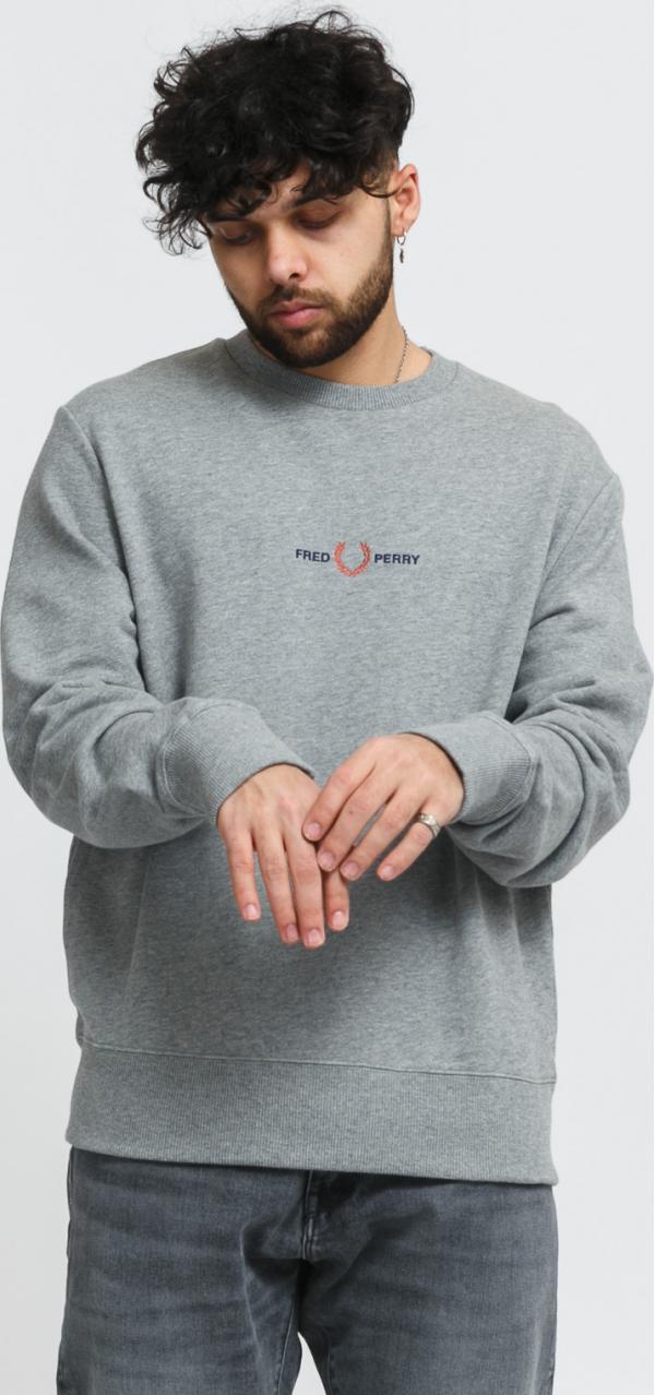 FRED PERRY Embroidered Sweatshirt melange šedá