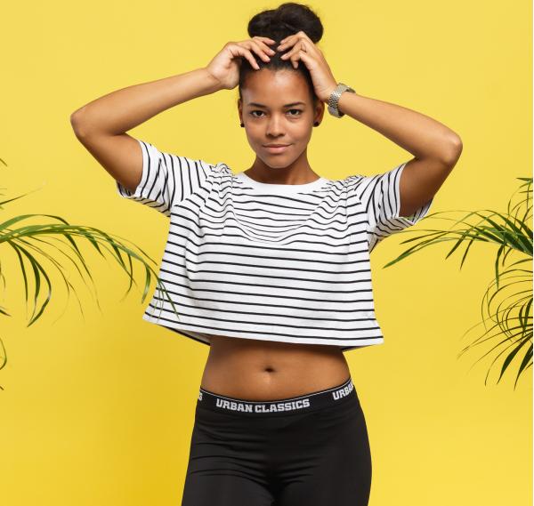 Urban Classics adies Short triped Oversized Tee bílé / černé