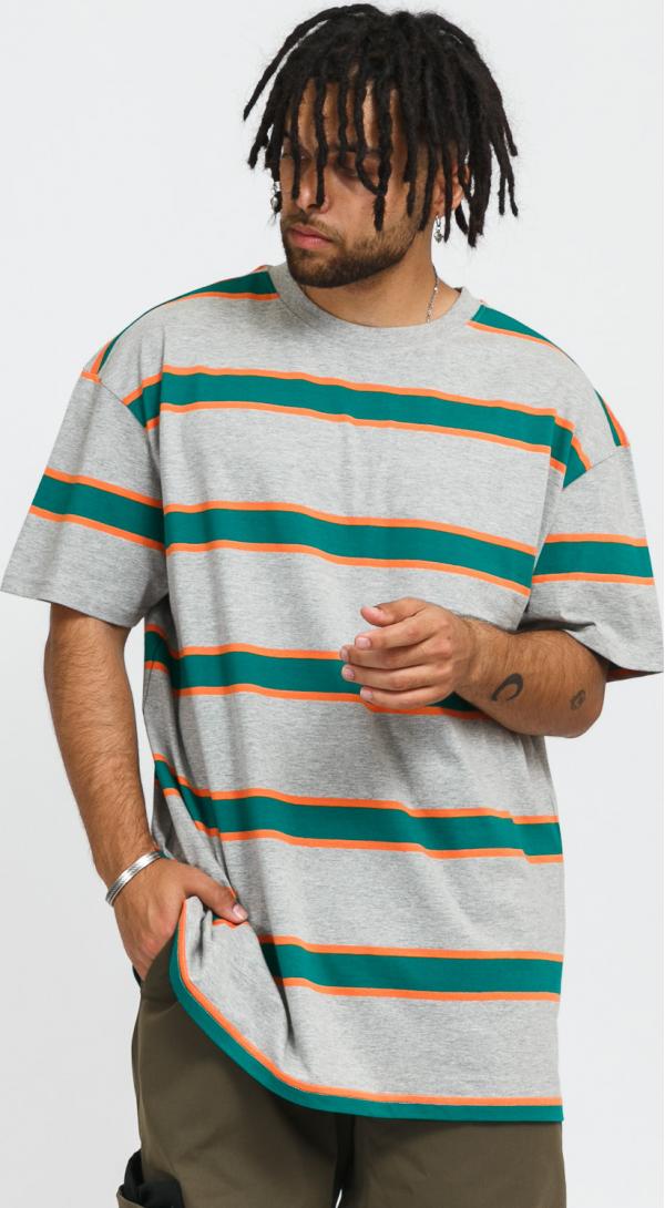 Urban Classics ight Stripe Oversize Tee melange šedé / tmavě zelené / oranžové