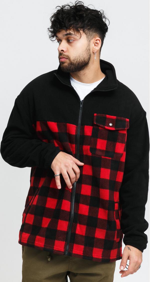 Urban Classics Patterned Polar Fleece Track Jacket černá / červená