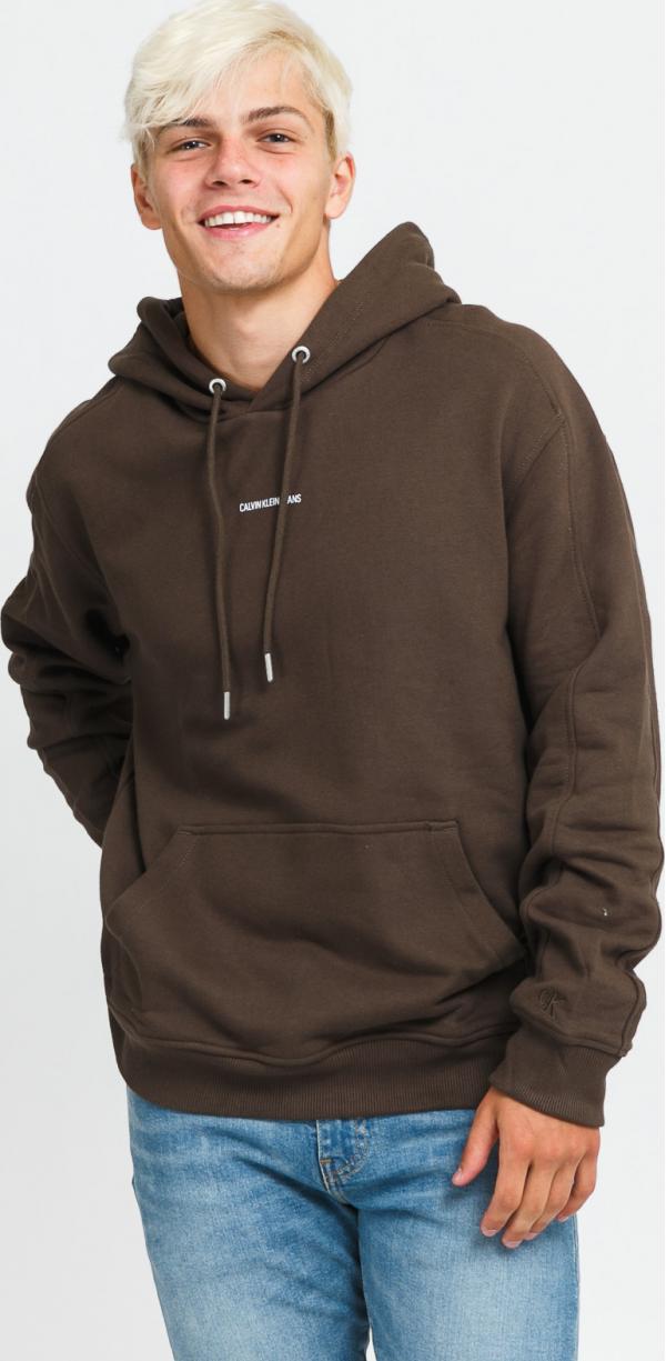 CALVIN KEIN JEANS M Micro Branding Hoodie tmavě olivová