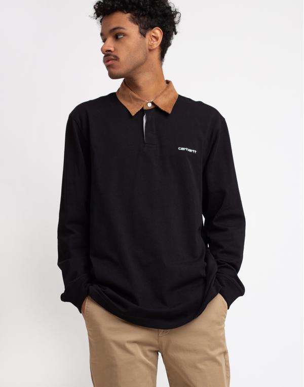 Tričko Carhartt WIP L/S Cord Rugby Polo Black/Hamilton Brown/White