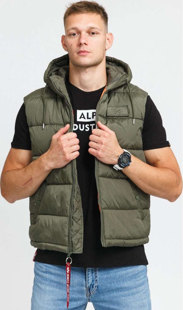Alpha Industries Hooded Puffer Vest FD olivová