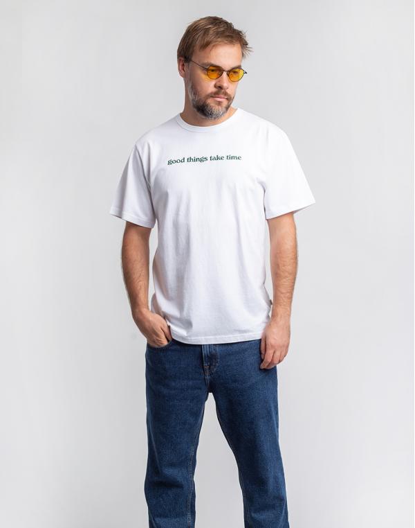 Forét Time T-Shirt WHITE/DARK GREEN S