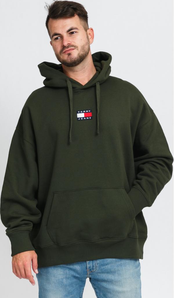 TOMMY JEANS M Tommy Badge Hoody olivová