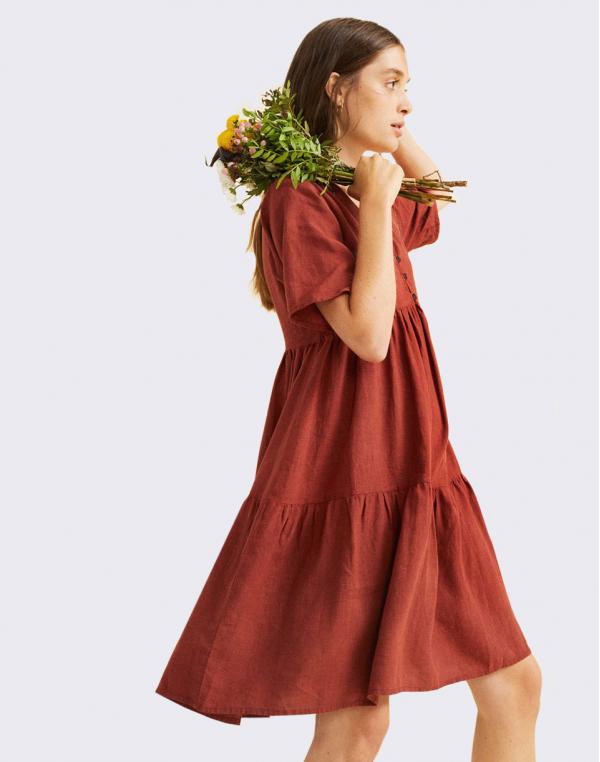 Thinking MU Teja Hemp Fresia Dress RASPBERRY XS