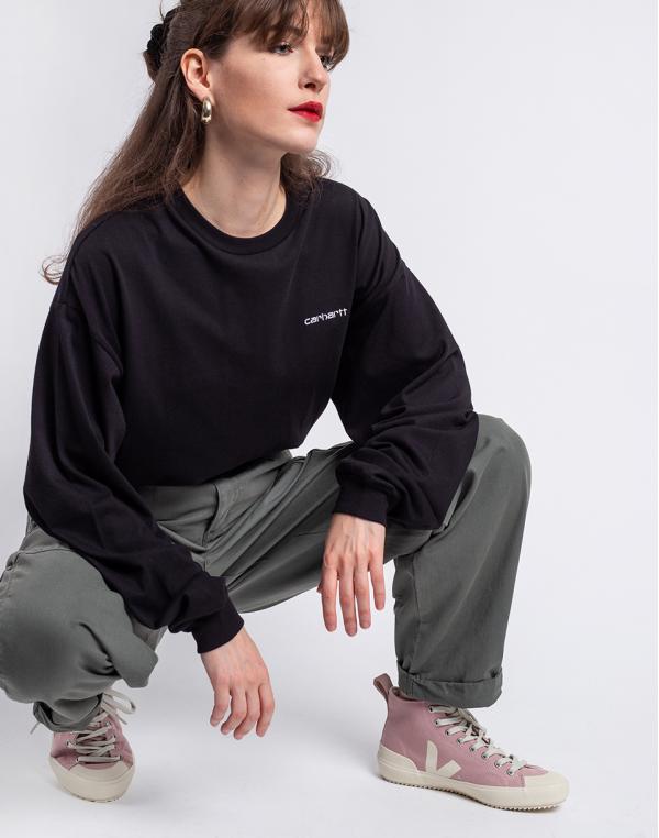 Carhartt WIP W' L/S Script Embroidery T-Shirt Black / White L