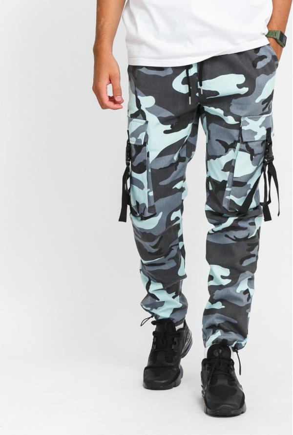 Sixth June Camo Strap Pants tmavě šedé / šedé / světle modré