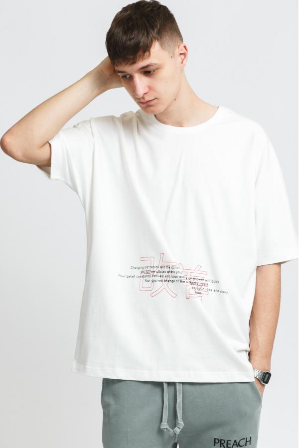 PREACH Overdropped Kaizen ogo Tee bílé