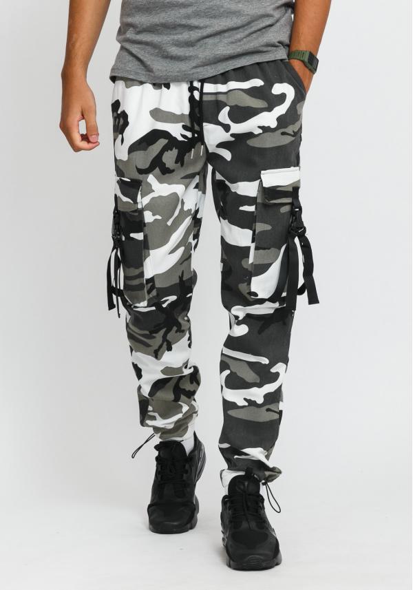 Sixth June Camo Strap Pants camo šedé / bílé / černé
