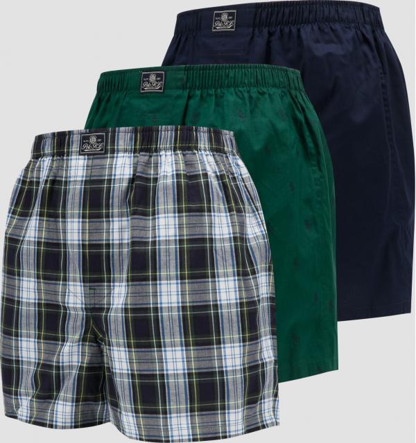 Polo Ralph auren 3Pack Classic Cotton Boxers tmavě zelené / navy / modré / bílé / šedé