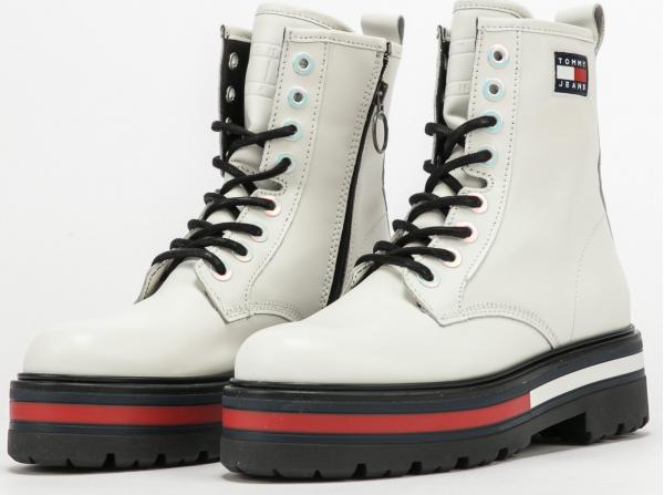 TOMMY JEANS Iridescent Eyelets Lace Up Boot ecru