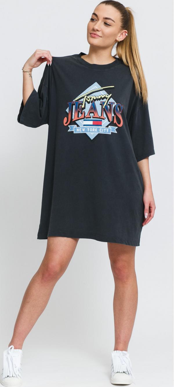 TOMMY JEANS W Vintage Graphic Tee Dress tmavě šedé