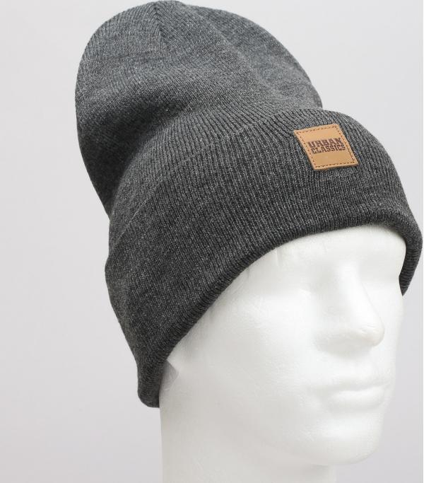 Urban Classics Leatherpatch Long Beanie tmavě šedý