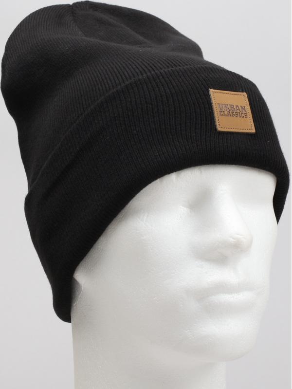 Urban Classics Leatherpatch Long Beanie černý