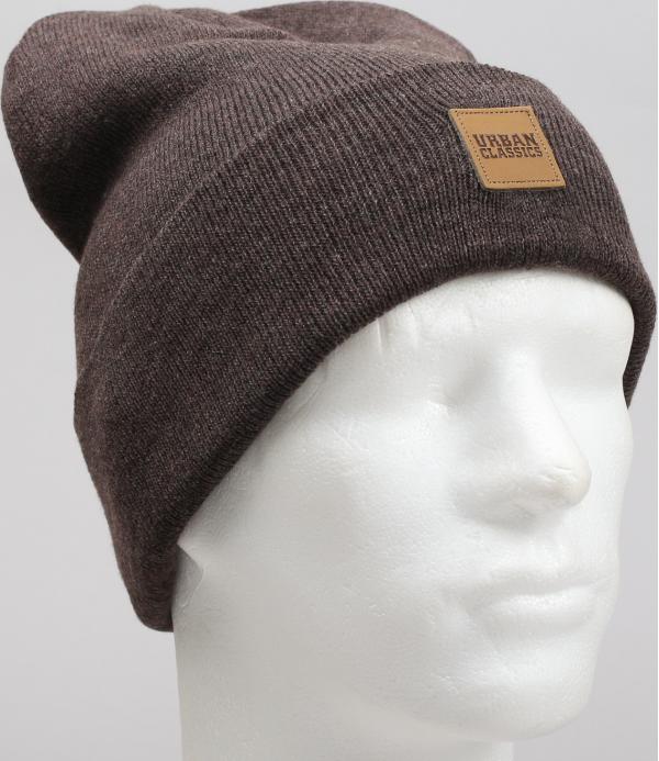 Urban Classics Leatherpatch Long Beanie melange hnědý