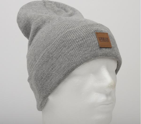 Urban Classics Leatherpatch Long Beanie šedý