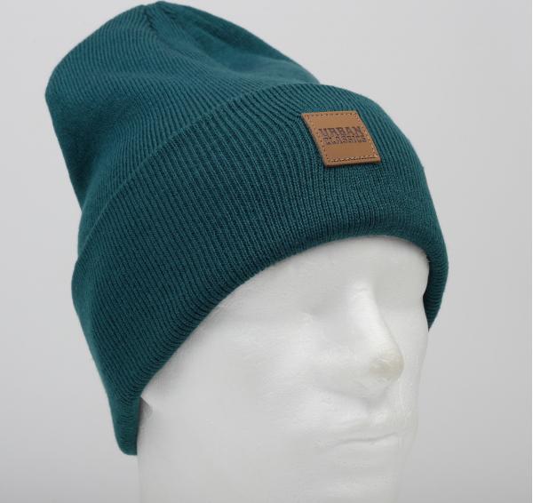 Urban Classics Leatherpatch Long Beanie tmavě zelený