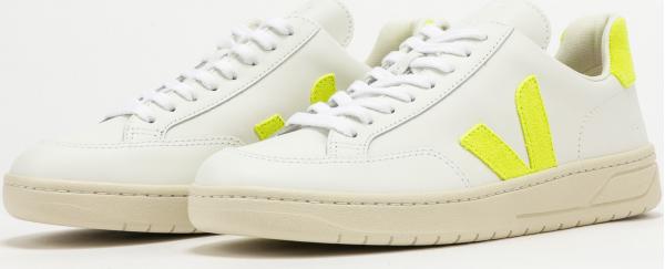 VEJA V-12 Leather extra-white_jaune-fluo
