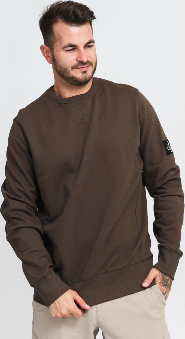 CALVIN KEIN JEANS M Monogram Sleeve Crewneck tmavě olivová