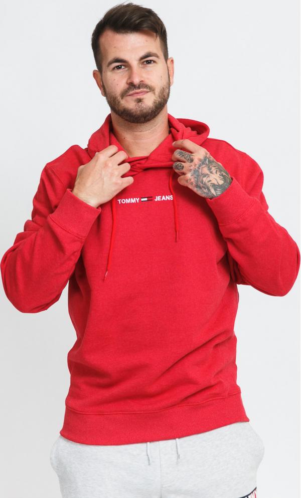 TOMMY JEANS M Straight ogo Hoodie červená