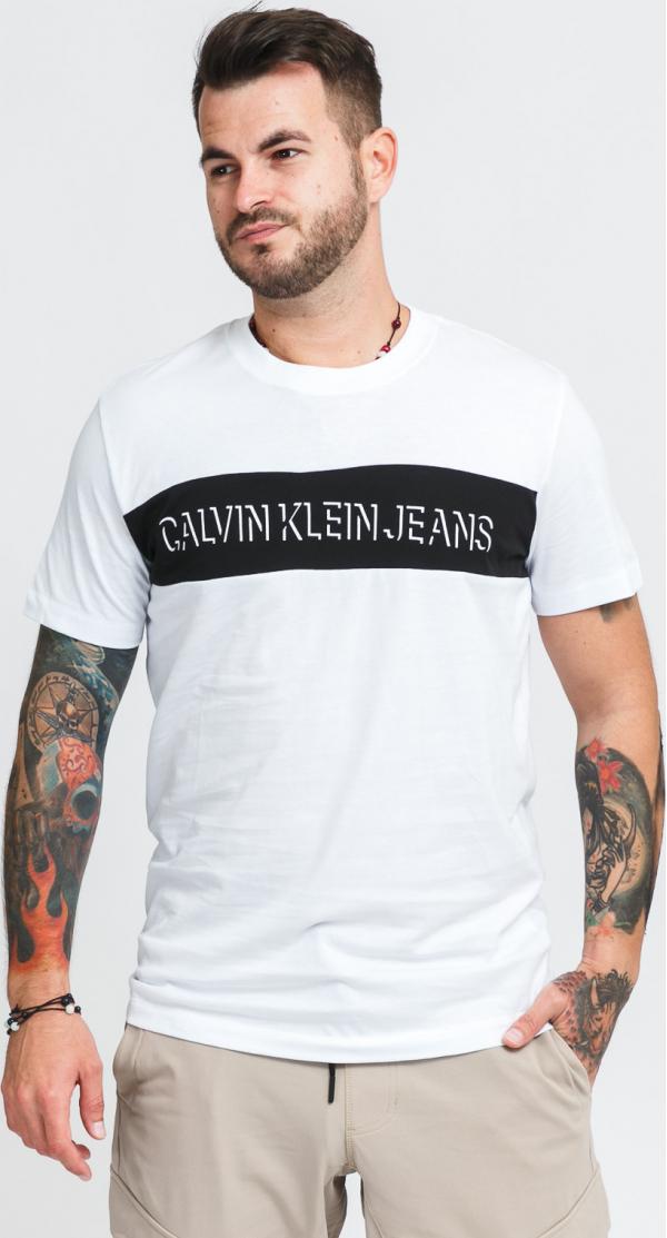 CALVIN KLEIN JEANS Colorblock Shadow ogo Tee bílé