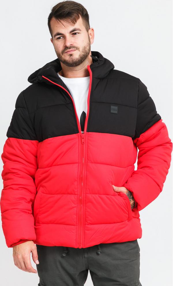 Urban Classics Hooded 2-Tone Puffer Jacket červená / černá