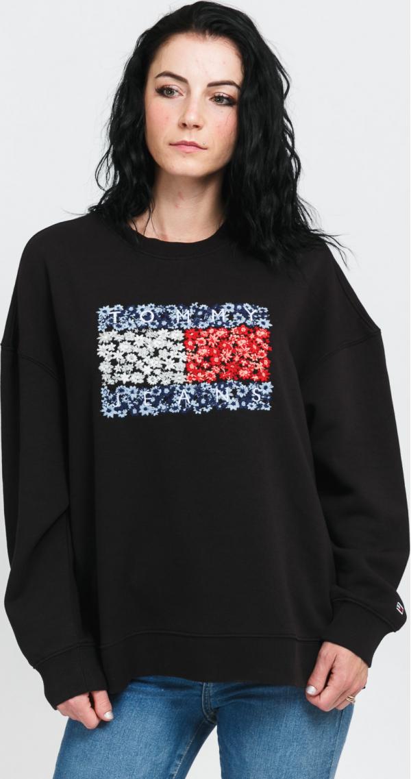 TOMY JEAN W Oversized Floral Crewneck černá