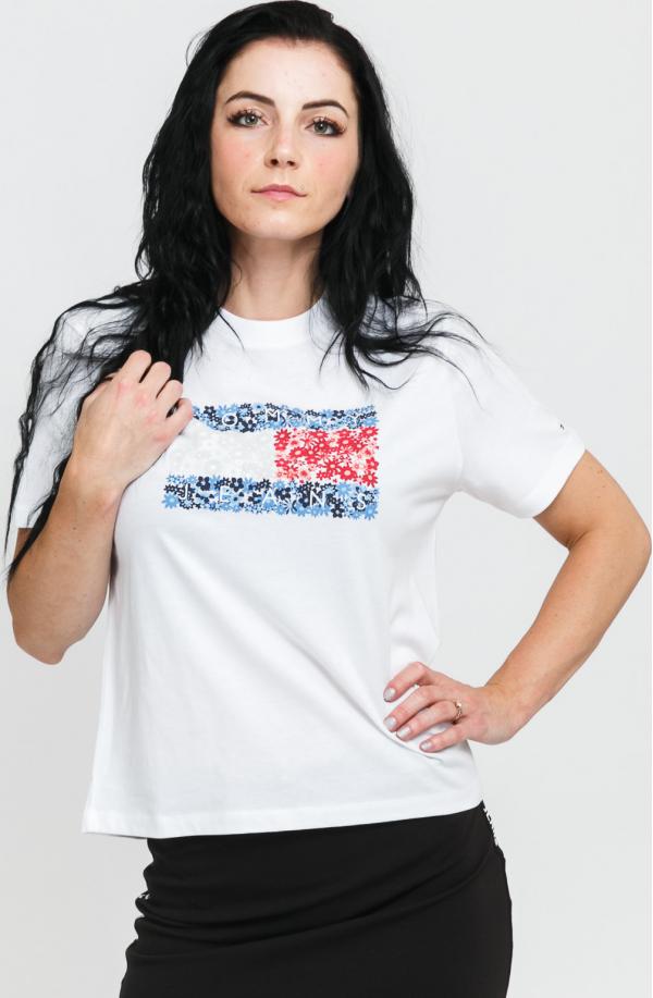 TOMY JEAN W Relaxed Floral Flag Tee bílé